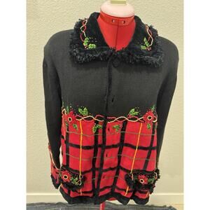 Vtg Berek 2 By Takako Sakon Cardigan Christmas Poinsettia Cabincore Sweater